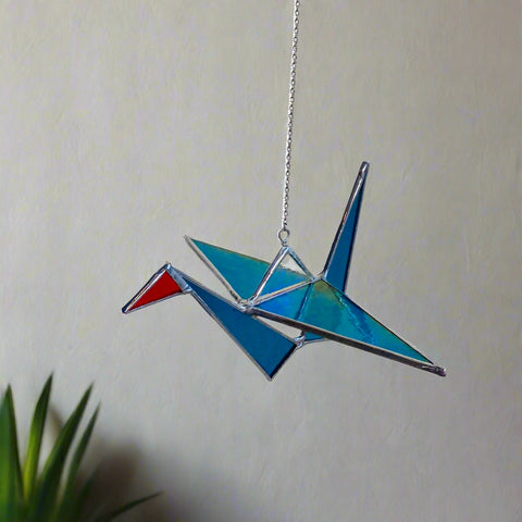 Origami Crane Stained Glass Suncatcher