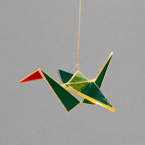 Origami Crane Stained Glass Suncatcher