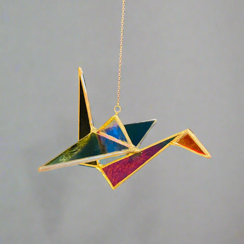 Origami Crane Stained Glass Suncatcher