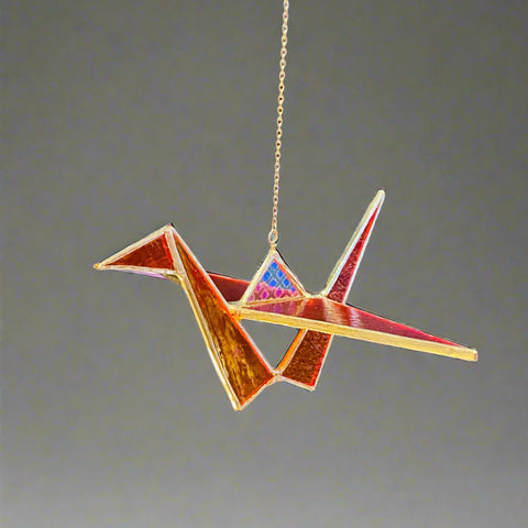 Origami Crane Stained Glass Suncatcher