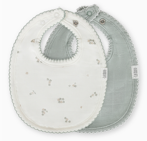 Muslin Bib Set, Sage Mini Flower