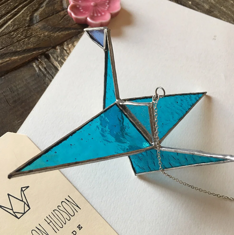 Origami Crane Stained Glass Suncatcher