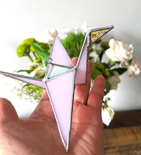 Origami Crane Stained Glass Suncatcher