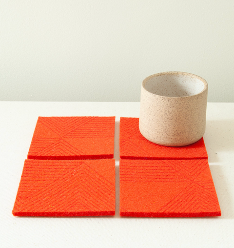 Wool Felt Coaster Set, Red Zig Zag