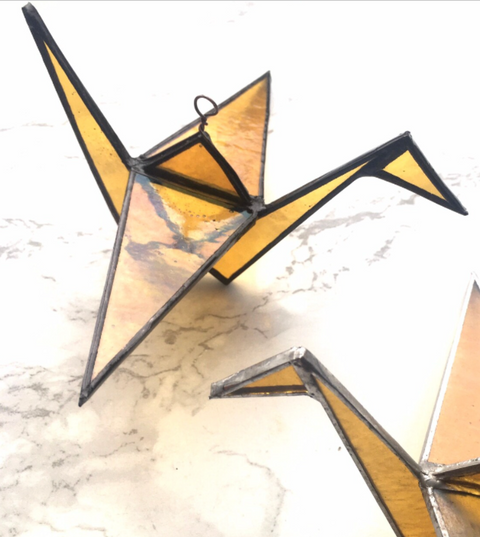 Origami Crane Stained Glass Suncatcher