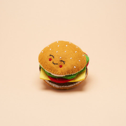 Burger Squeaker Toy, Brown