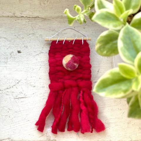 Tiny Pom Weaving in Bold Red