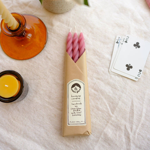 Cherry Beeswax Spiral Taper Candle Set